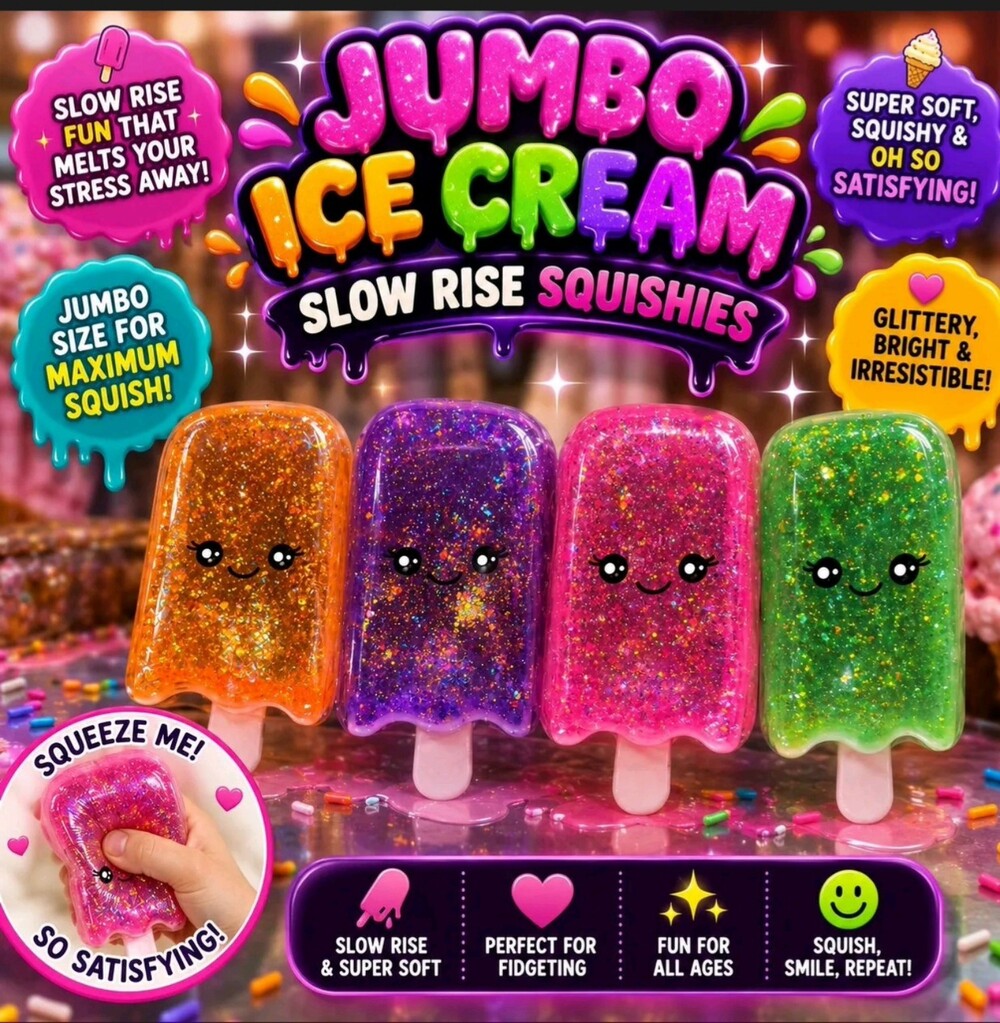 Jumbo Ice Cream Slow Rise Squishies Glittery Soft Stress Relief Toy
